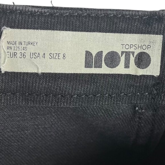 Top Shop Moto Women's 4 Denim Mini Skirt Black Embroidered Cross Stitch Flowers - Picture 6 of 7